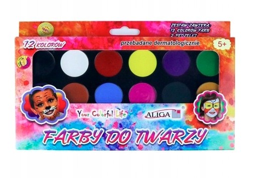 Farby do malowania twarzy i ciała - zestaw 12.kol. FA-6783  Aliga